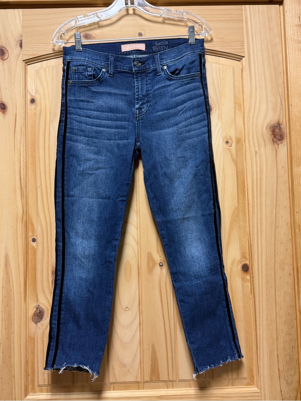 7 For All Mankind The Ankle Skinny Jeans Black Side Stripes b(air) authentic 28